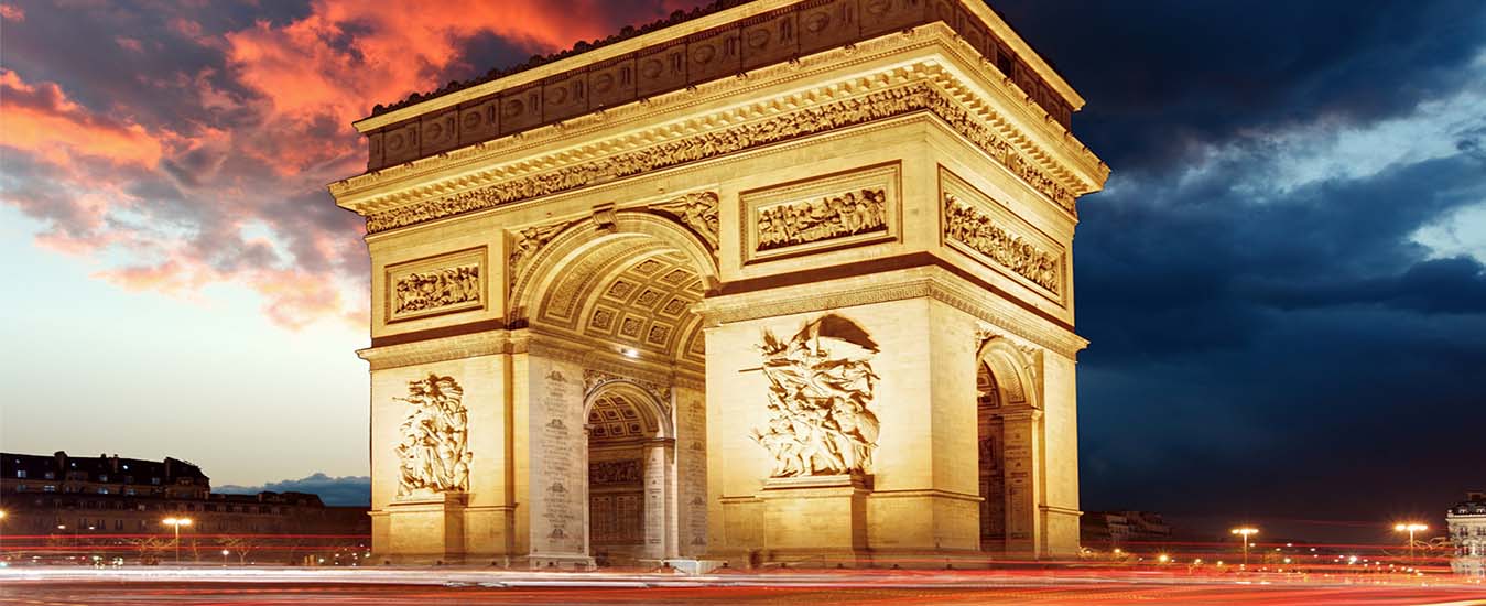 The Arc de Triomphe at dusk